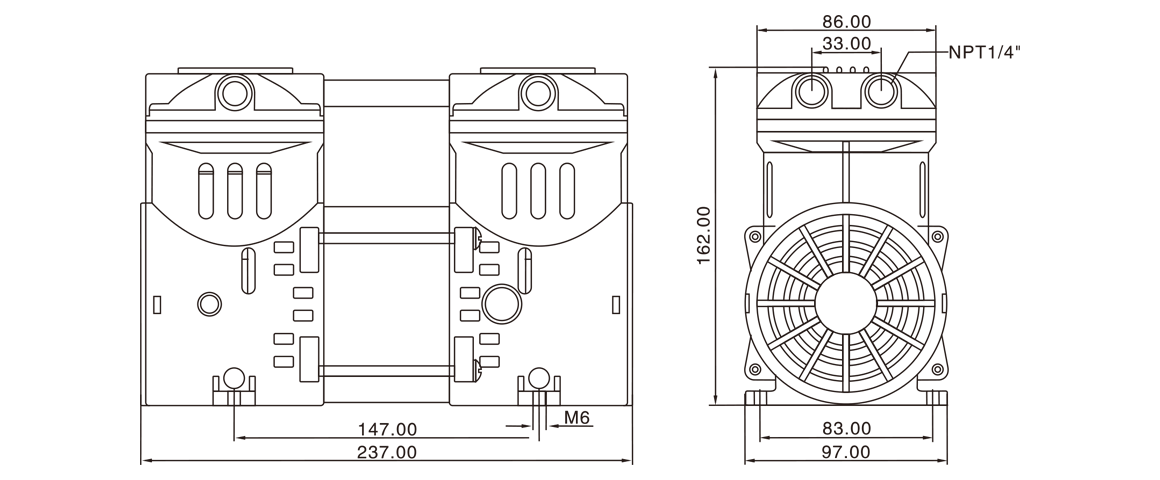 HP-550V活塞(sai)真空泵 尺(chi)寸圖