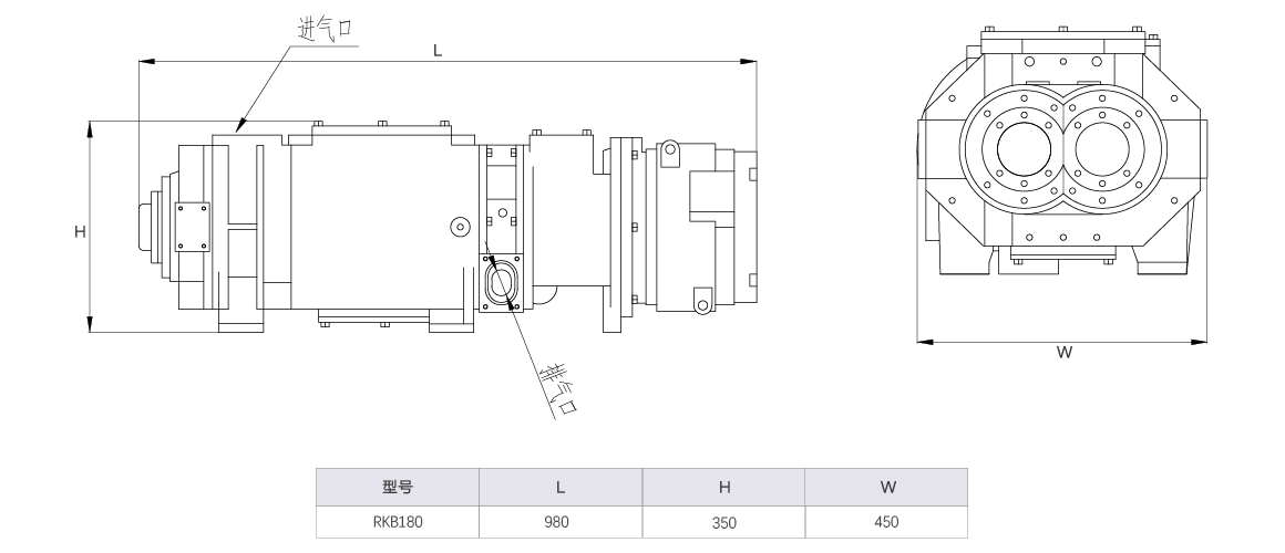 RKB0180榦(gan)式螺(luo)桿(gan)真(zhen)空泵(beng) 水冷(leng)尺(chi)寸圖
