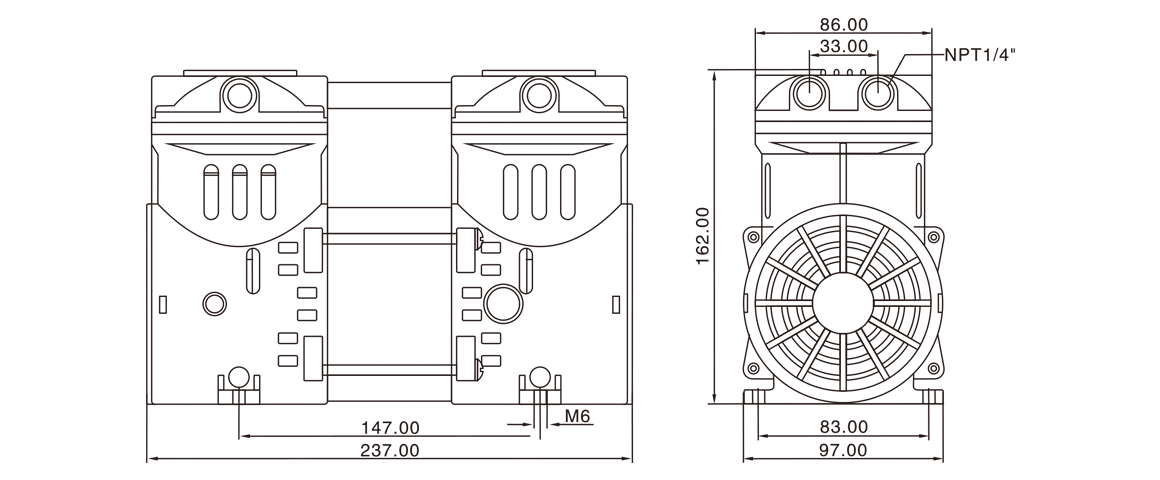 HP-550C活(huo)塞(sai)真空泵(beng) 尺寸圖(tu)