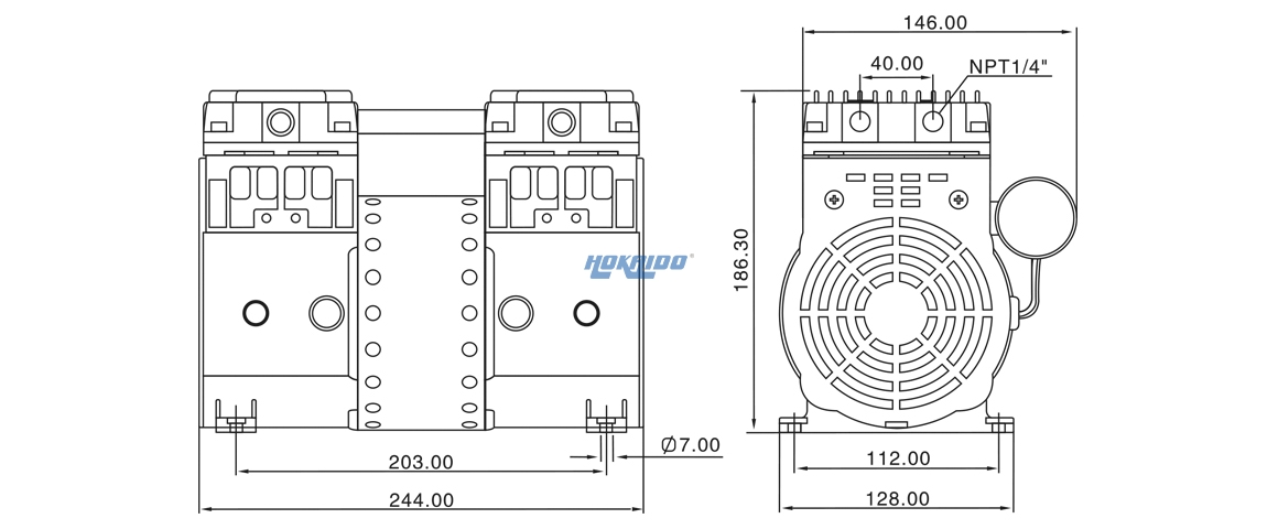 HP-1400C活(huo)塞(sai)真空(kong)泵 尺寸(cun)圖(tu)